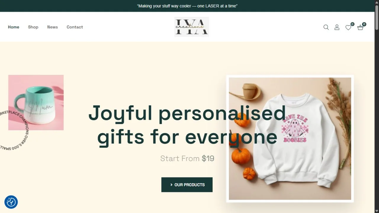 Page d’accueil du site Iya Creations